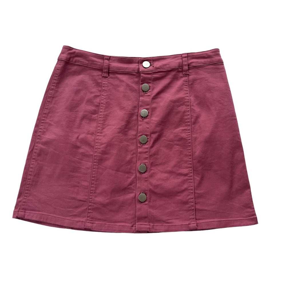 Forever 21 Women’s Medium Pink Denim High Waisted Full Button Cotton Jean Skirt